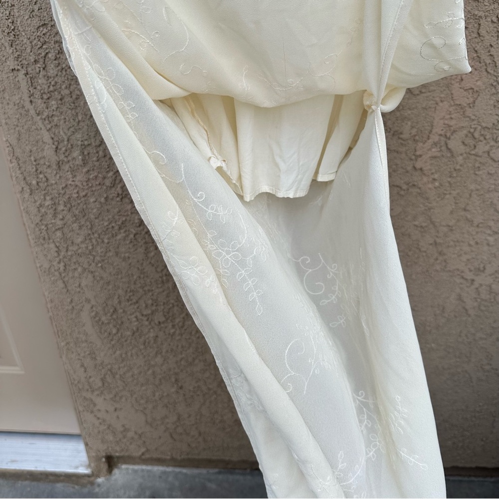 Cream Embroidered Halter Maxi Dress with side slits - Picture 6 of 7